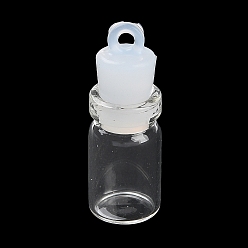 Column Pendentifs de bouteille de souhait en verre clair, avec bouchon d'étanchéité en plastique, colonne, 28x10mm, Trou: 2mm