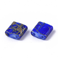 Bleu 2 perles de rocaille en verre de banc de tirage, peint à la bombe opaque, rectangle, bleu, 5x4.5~5x2~2.5mm, Trou: 0.5~0.8mm
