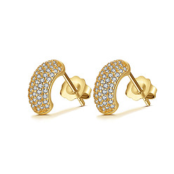 Real 18K Gold Plated Arch 925 Sterling Silver Cubic Zirconia Stud Earrings for Women, with S925 Stamp, Real 18K Gold Plated, 11mm
