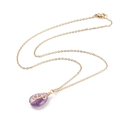 Amethyst Natural Amethyst Teardrop Pendant Necklace, Gold Plated 304 Stainless Steel Wire Wrap Jewelry for Women, 17.72 inch(45cm)