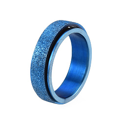 Blue 201 Stainless Steel Sand Blast Rotating Finger Ring, Calming Worry Meditation Fidget Spinner Ring for Women, Blue, Inner Diameter: 17mm