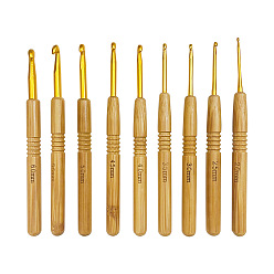 Color Canela Agujas de ganchillo de aluminio agujas, con mango de bambú, para trenzar herramientas de ganchillo, bronceado, 135x10 mm, pin: 2~6 mm, 9 PC / sistema