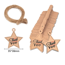 BurlyWood Thanksgiving Themed Star Paper Hang Gift Tags, with Hemp Cord, BurlyWood, 3.8x3.5cm, 100pcs/set