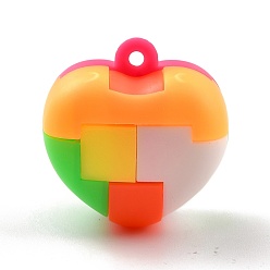 Coloré Pendentifs en plastique, bubble popper fidget jouet, jouets de soulagement de l'anxiété de stress, pendentif bloc de puzzle, cœur, colorées, 32x32.5x26mm, Trou: 3mm