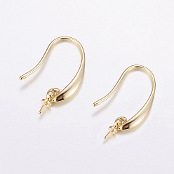 Real 18K Gold Plated Brass Earring Hooks, For Half Drilled Beads, Long-Lasting Plated, Cadmium Free & Nickel Free & Lead Free, Real 18K Gold Plated, 24x3x2.5mm, 18 Gauge, Pin: 1mm