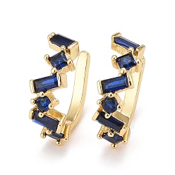 Blue Cubic Zirconia Star Cuff Earrings, Real 18K Gold Plated Brass Jewelry for Non Piercing, Lead Free & Cadmium Free, Blue, 16x13x5mm, Inner Diameter: 9mm