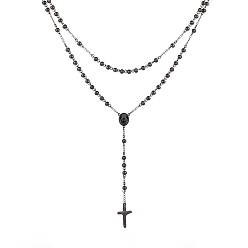 Gunmetal Men's Rosary Bead Necklace with Crucifix Cross, 304 Stainless Steel Necklace for Easter, Gunmetal, 18.9 inch(48cm)