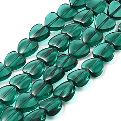 Sea Green Glass Beads Strands, Heart, Sea Green, 9.5x10x4mm, Hole: 1mm, about 79pcs/strand, 28.74 inch(73cm)