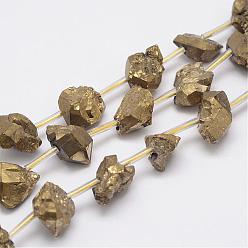 Plateado en Oro Hebras galvanizadas de amatista natural, pepitas, oro chapado, 8~16x7~14x6~14 mm, agujero: 2 mm, sobre 20 unidades / cadena, 15.7 pulgada (400 mm)