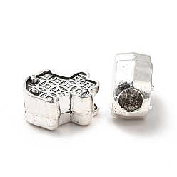 Antique Silver Tibetan Style Alloy European Beads, Large Hole Bead, Fish with Coin Pattern, Antique Silver, 11x13x7mm, Hole: 4mm, about 370pcs/1000g