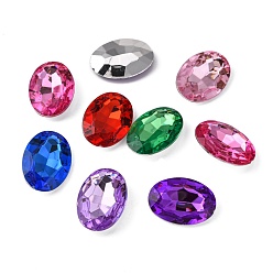 Mixed Color Imitation Taiwan Acrylic Rhinestone Cabochons, Pointed Back & Faceted, Oval, Mixed Color, 18x13x5mm