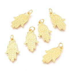 Real 18K Gold Plated Alloy Pendants, Long-Lasting Plated, with Jump Ring, Hamsa Hand, Real 18K Gold Plated, 21.5x13x1.4mm, Hole: 3.5mm