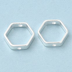 925 Sterling Silver Plated Brass Bead Frame, Cadmium Free & Lead Free, Hexagon, 925 Sterling Silver Plated, 12x11x3mm, Hole: 1.2mm