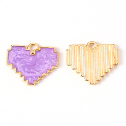 Фиолетовый Подвески из эмалевого сплава с покрытием из легкого золота, сердце, фиолетовые, 18.5x15.5x1.5 мм, отверстие : 1.5 мм