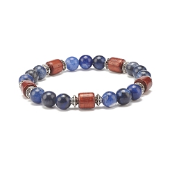 Sodalite Bracelet extensible en perles de sodalite naturelle pour femme ou homme, bracelets de perles de bois et d'alliage, diamètre intérieur: 2-1/8 pouce (5.5 cm)