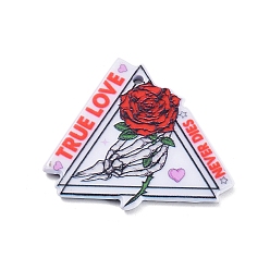 Треугольник Непрозрачные акриловые подвески ко Дню святого Валентина, рука скелета с розой, треугольные, 32x35.5x2.5 мм, отверстие : 1.8 мм