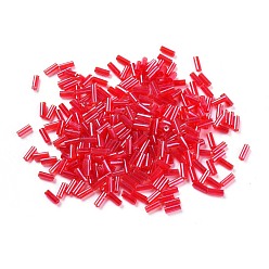 Red Glass Bugle Beads, Transparent Colours Rainbow, Red, 4~5x2mm, Hole: 0.8mm, about 15000pcs/pound
