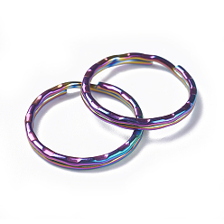 Rainbow Color Ion Plating(IP) 304 Stainless Steel Split Key Rings, Keychain Clasp Findings, Textured, Rainbow Color, 25x3mm