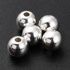 925 Sterling Silver Plated Brass Beads, Long-Lasting Plated, Round, 6mm, Hole: 1mm
