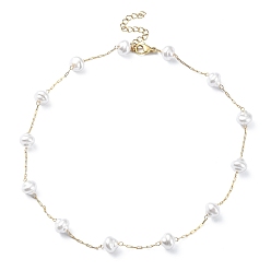 Light Gold Collares de cadena con cuentas de perlas de imitación de plástico abs, 304 joyas de acero inoxidable para mujer, la luz de oro, 14.84 pulgada (37.7 cm)