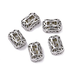 Olive Eco-friendly Brass Micro Pave Cubic Zirconia Multi-strand Links, Rack Plating, Cadmium Free & Lead Free, Rectangle Octagon, Platinum, Olive, 12x8x5mm, Hole: 1.2mm