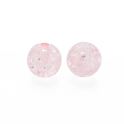 Pink Transparent perles acryliques craquelés, ronde, rose, 10x9mm, Trou: 2mm, environ940 pcs / 500 g.