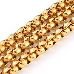 Golden Ion Plating(IP) 304 Stainless Steel Box Chains, Unwelded, with Spool, Golden, 3x3x1.5mm, 32.8 Feet(10m)/roll