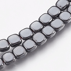 Gunmetal Plated Electroplate Non-magnetic Synthetic Hematite Beads Strands, Long-Lasting Plated, Square, Gunmetal Plated, 4x4x2mm, Hole: 0.7mm, about 101pcs/strand, 15.34 inch(39cm)