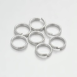 Plata Anillos partidos de latón, anillos de salto de doble bucle, el color plateado de plata, 8 mm, agujero: 1 mm, sobre 7 mm de diámetro interior, Sobre 3180 unidades / 500 g