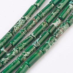 Зеленый Натуральные имперские нитки из бисера яшмы, окрашенные, колонка, зелёные, 13~14x4~4.5 мм, отверстие : 1 мм, около 31 шт / нитка, 15.7 дюйм.