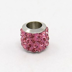 Rose Clair Laiton ouvrir grade argile polymère une colonne de strass perles européennes, rose clair, 8.5x7.5mm, Trou: 5mm