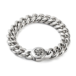 Stainless Steel Color 304 Stainless Steel Cuban Link Chains Bracelets for Men & Women, with Skull Clasps , Stainless Steel Color, 9-1/8 inch(23.2cm)