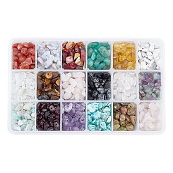 Piedra Mixta Perlas de viruta de piedras preciosas mezcladas naturales y sintéticas arricraft, 5~8x5~8 mm, agujero: 1 mm, 18 materiales / caja