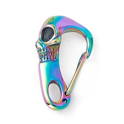 Rainbow Color 304 Stainless Steel Push Gate Snap Keychain Clasps, Skull, Rainbow Color, 45x26x13.5mm, Hole: 5x9mm