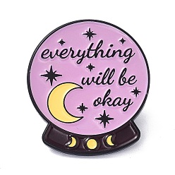 Violet Everything Will Be Okay Enamel Pin, Moon & Star Crystal Ball Alloy Enamel Brooch for Backpacks Clothes, Electrophoresis Black, Violet, 27.5x24x11mm