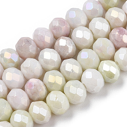 Pale Goldenrod Faceted Electroplated Glass Beads Strands, AB Color Plated, Abacus, Pale Goldenrod, 6x5mm, Hole: 1.2mm, about 88~89pcs/strand, 17.05 inch~17.32 inch(43.3~44cm)