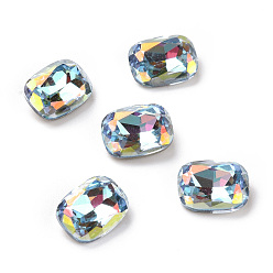 Light Sapphire Light AB Style Glass Cabochons, Pointed Back & Back Plated, Faceted, Rectangle Octagon, Light Sapphire, 8x6x3mm