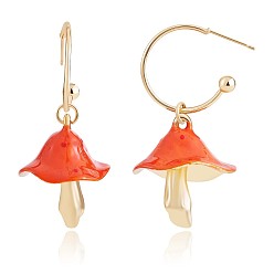Orange Enamel Mushroom Dangle Stud Earrings, Gold Plated Alloy  Half Hoop Earrings for Women, Orange, 47x24.5mm, Pin: 0.7mm