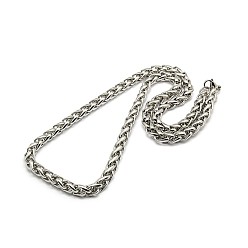 Stainless Steel Color Fashionable 304 Stainless Steel Wheat Chain Necklaces, with Lobster Claw Clasps, Stainless Steel Color, 23.6 inch(60cm)x8mm