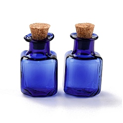 Azul Medio Adorno de botellas de corcho de vidrio cuadrado, vaso vacío deseando botellas, viales de bricolaje para decoraciones colgantes, azul medio, 1.4x1.4x2.3 cm