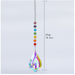 Colorful Chakra Theme K9 Crystal Glass Big Pendant Decorations, Hanging Sun Catchers, Teardrop, Colorful, 37cm