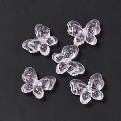 Rosa Caliente Abalorios de acrílico transparentes, con pétalo de flor seca, mariposa, color de rosa caliente, 17.5x21x6 mm, agujero: 1.8 mm, 415 unidades / 500 g