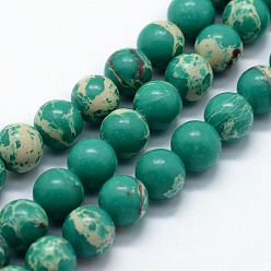 Vert De Mer Clair Brins de perles de jaspe impérial synthétiques, teint, ronde, vert de mer clair, 6mm, Trou: 0.8mm, Environ 63 pcs/chapelet, 14.76 pouce (37.5 cm)