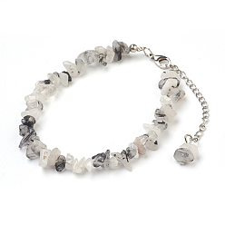 Quartz Rutilated Perles de cheville en quartz tourmaliné naturel / perles de quartz rutées noires, avec des perles en verre de graine, avec des résultats en laiton et en acier inoxydable, 8-1/2 pouce (21.5 cm)