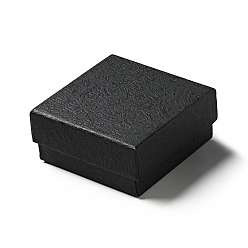 Noir Coffrets cadeaux bijoux en papier texturé, avec tapis éponge à l'intérieur, carrée, noir, 7.5x7.5x3.4 cm, Diamètre intérieur: 6.9x6.9 cm, profondeur : 3.2 cm