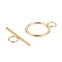 Golden Ion Plating(IP) 304 Stainless Steel Toggle Clasps, Ring, Golden, Ring: 27.5x19.5x2mm, Hole: 5.5mm, Bar: 30x10x2mm, Hole: 5.5mm