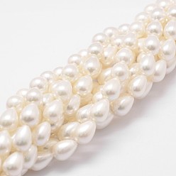 White Rainbow Plated Shell Pearl Beads Strands, Grade A, teardrop, White, 9x6mm, Hole: 1mm, about 46pcs/strand, 16 inch