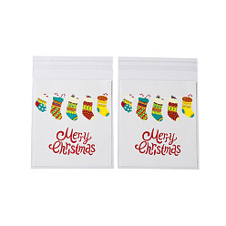 FireBrick Christmas Theme Plastic Bakeware Bag, with Self-adhesive, for Chocolate, Candy, Cookies, Square, FireBrick, 130x100x0.2mm, about 100pcs/bag