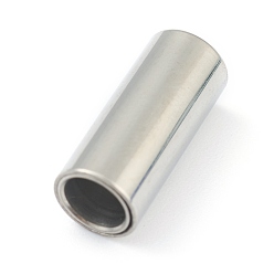 Stainless Steel Color 304 Stainless Steel Magnetic Clasps with Glue-in Ends, Column, Stainless Steel Color, 16x6mm, Hole: 4mm