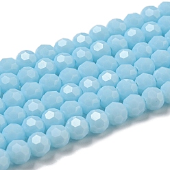 Голубой Подставки для непрозрачных стеклянных бусин, граненый (32 граней), круглые, голубой, 6 мм, отверстие : 1 мм, около 98 шт / нитка, 20.47'' (52 см)